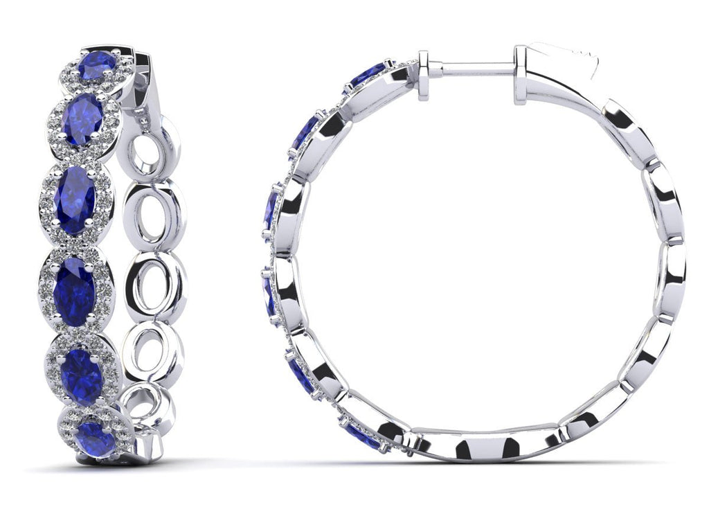 Oval Gems and Round Diamond Hoop Earrings with 5.03 ct.(finished) 5x3mm, 1.2mm - Luxury Time NYC