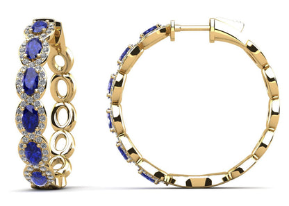 Oval Gems and Round Diamond Hoop Earrings with 5.03 ct.(finished) 5x3mm, 1.2mm - Luxury Time NYC