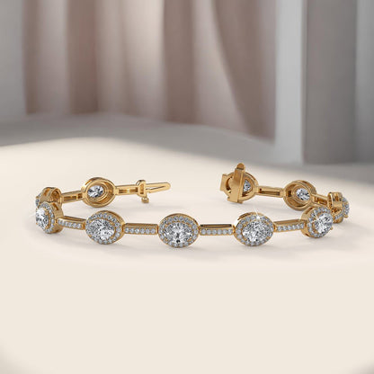 Oval Halo Diamond Bracelet with 11.92 ct.(finished) 7x5mm, 1.2mm - Luxury Time NYC
