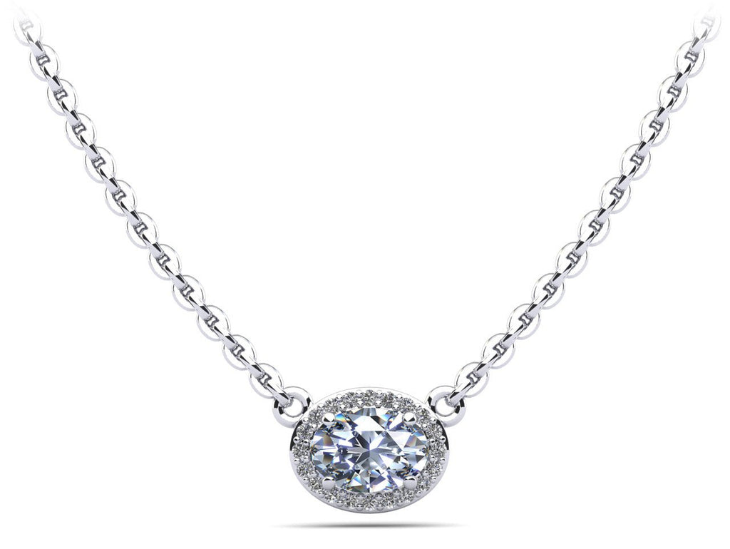 Oval Halo Diamond Pendant with 0.40 ct. (0.33 ct. center diamond) - Luxury Time NYC