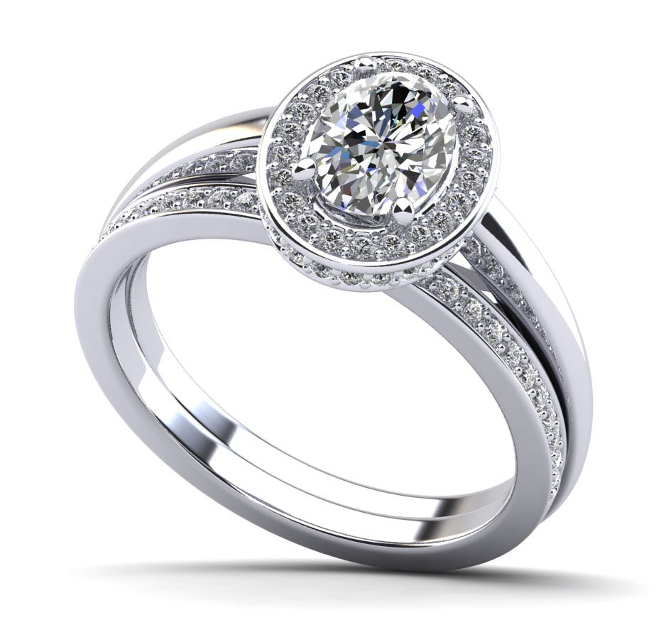 Oval Halo Matching Diamond Bridal Set Diamond with 0.95 ct. (0.60 ct. center diamond) - Luxury Time NYC