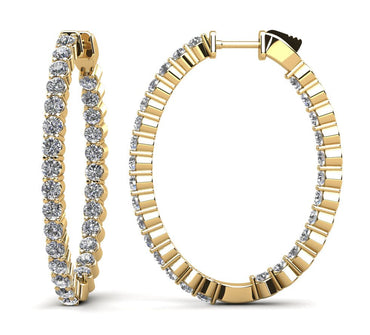 Oval Shaped Classic Diamond Hoop Earrings Large Diamond with 2.71 ct.(finished) 2mm - Luxury Time NYC