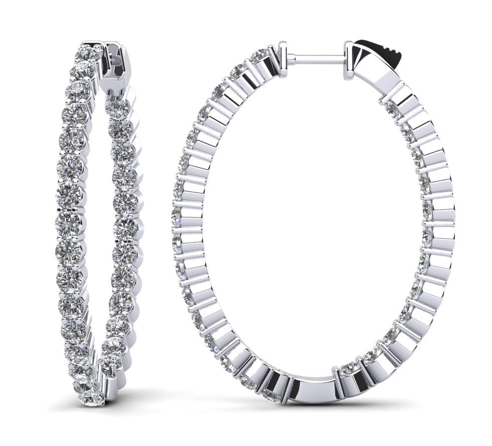 Oval Shaped Classic Diamond Hoop Earrings Large Diamond with 2.71 ct.(finished) 2mm - Luxury Time NYC