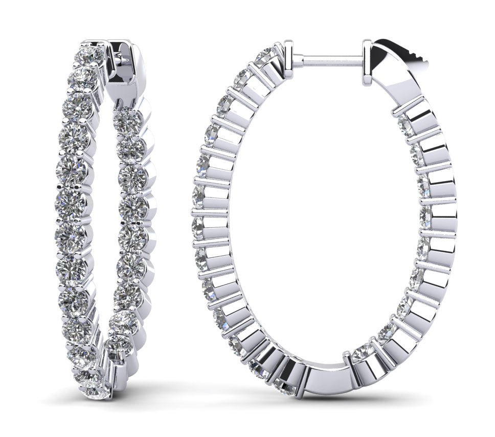 Oval Shaped Classic Diamond Hoop Earrings Medium Diamond with 1.17 ct.(finished) 1.5mm - Luxury Time NYC