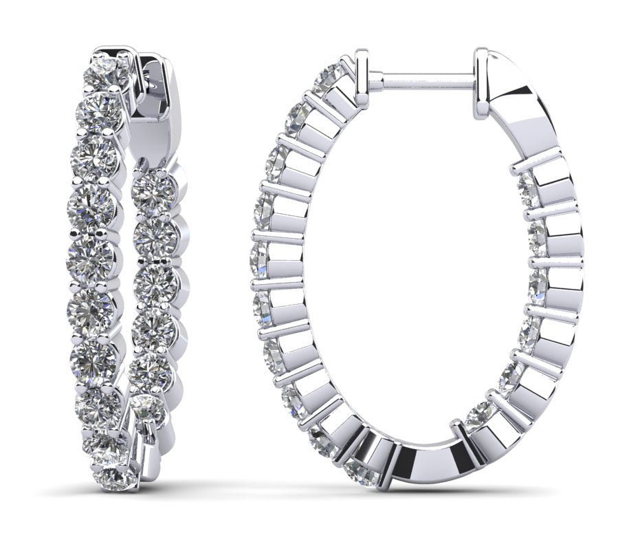 Oval Shaped Classic Diamond Hoop Earrings Petite Diamond with 0.90 ct.(finished) 1.5mm - Luxury Time NYC