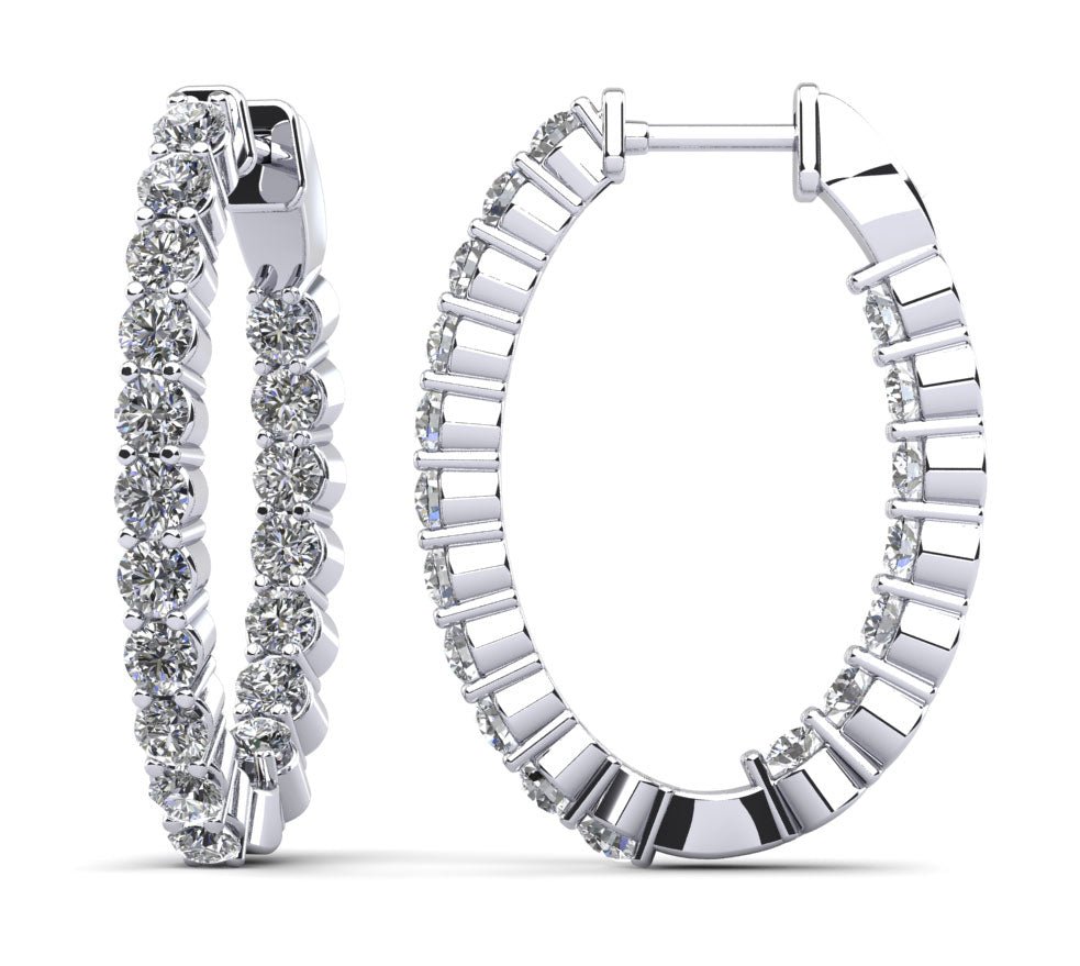 Oval Shaped Classic Diamond Hoop Earrings Small Diamond with 1.02 ct.(finished) 1.5mm - Luxury Time NYC