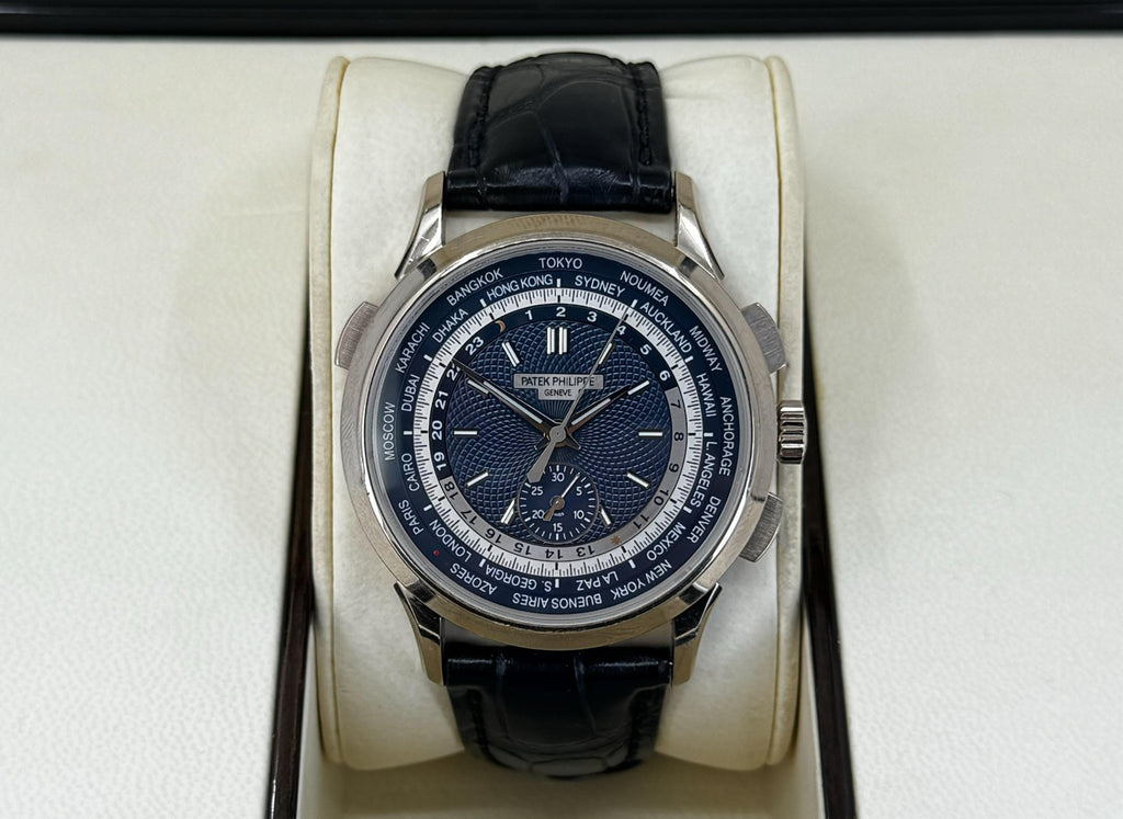 Patek Philippe 39.50mm Men Complications World Time Chronograph Watch Blue Dial 5930G - Luxury Time NYC