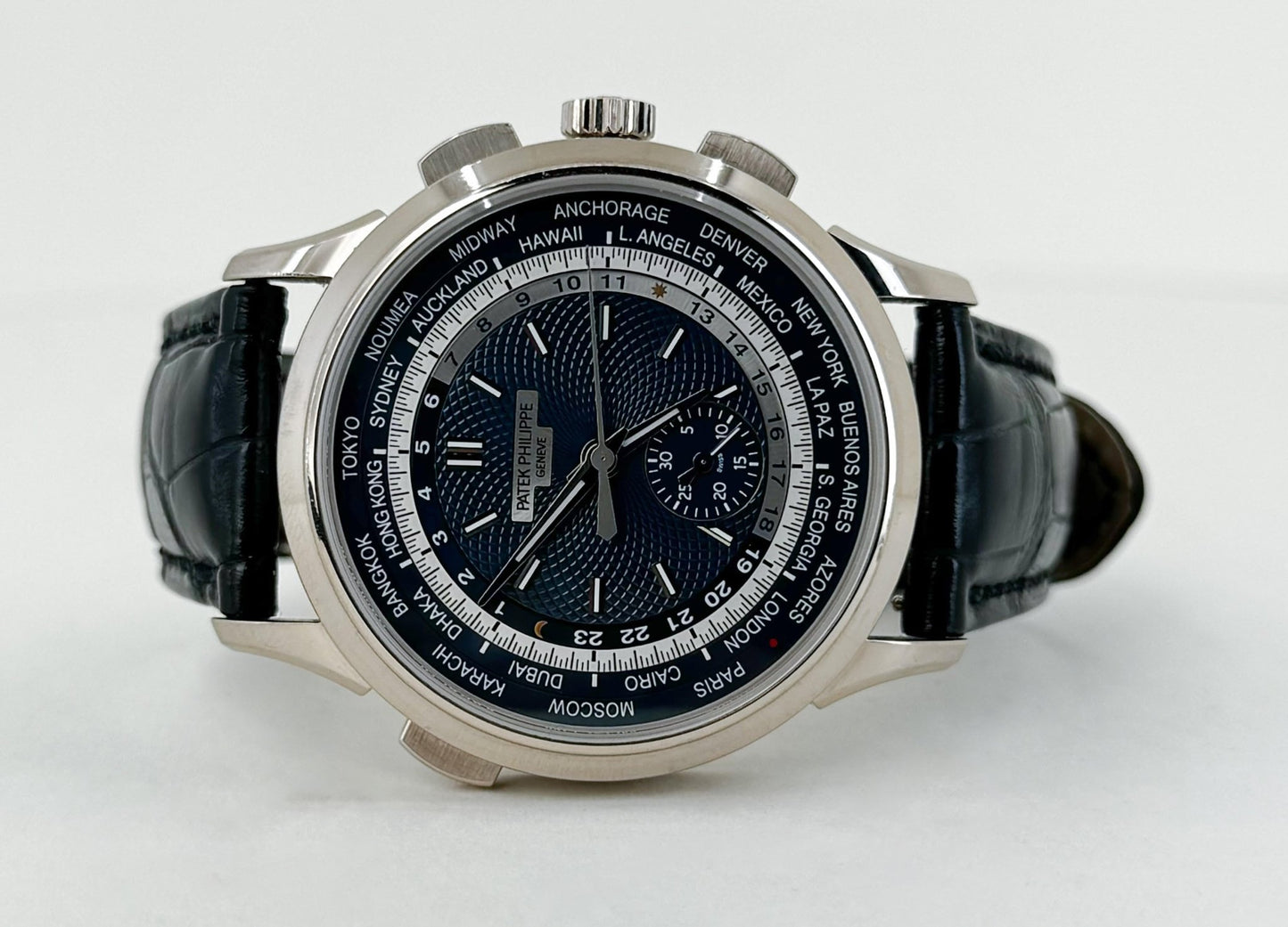 Patek Philippe 39.50mm Men Complications World Time Chronograph Watch Blue Dial 5930G - Luxury Time NYC