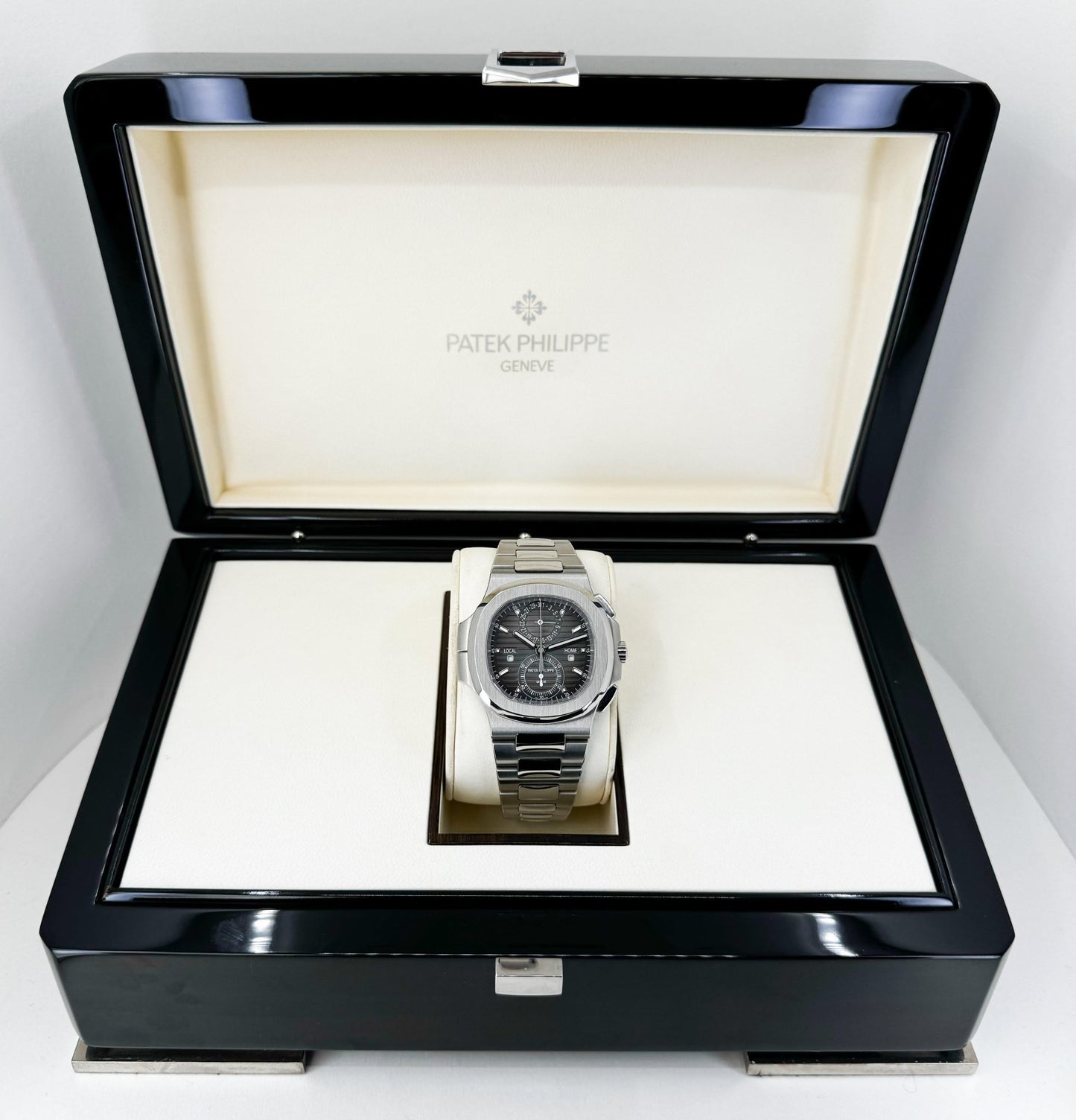 Patek Philippe 40.5mm Nautilus Travel Time Chronograph Watch Black Dial 5990/1A - Luxury Time NYC