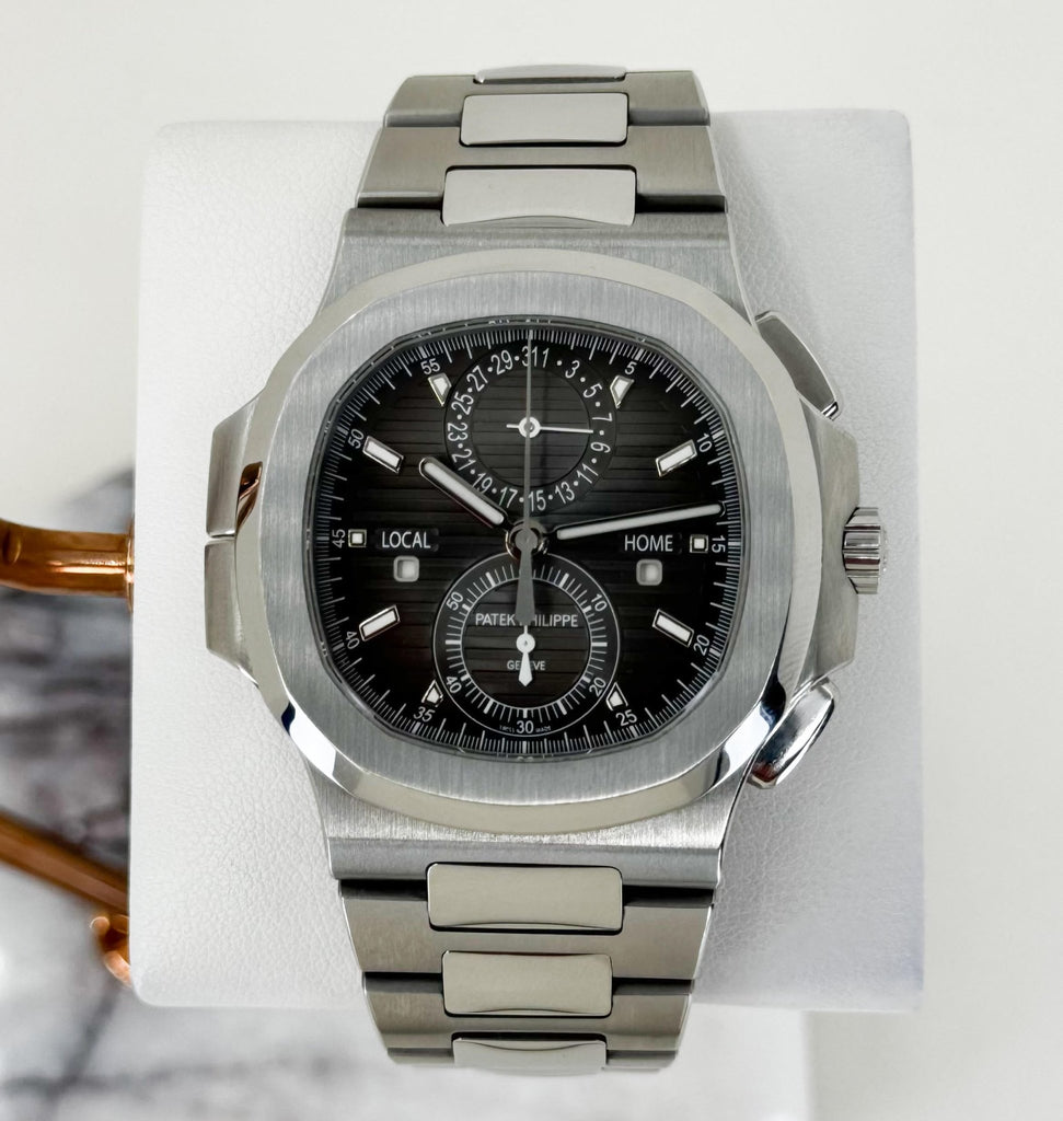 Patek Philippe 40.5mm Nautilus Travel Time Chronograph Watch Black Dial 5990/1A - Luxury Time NYC