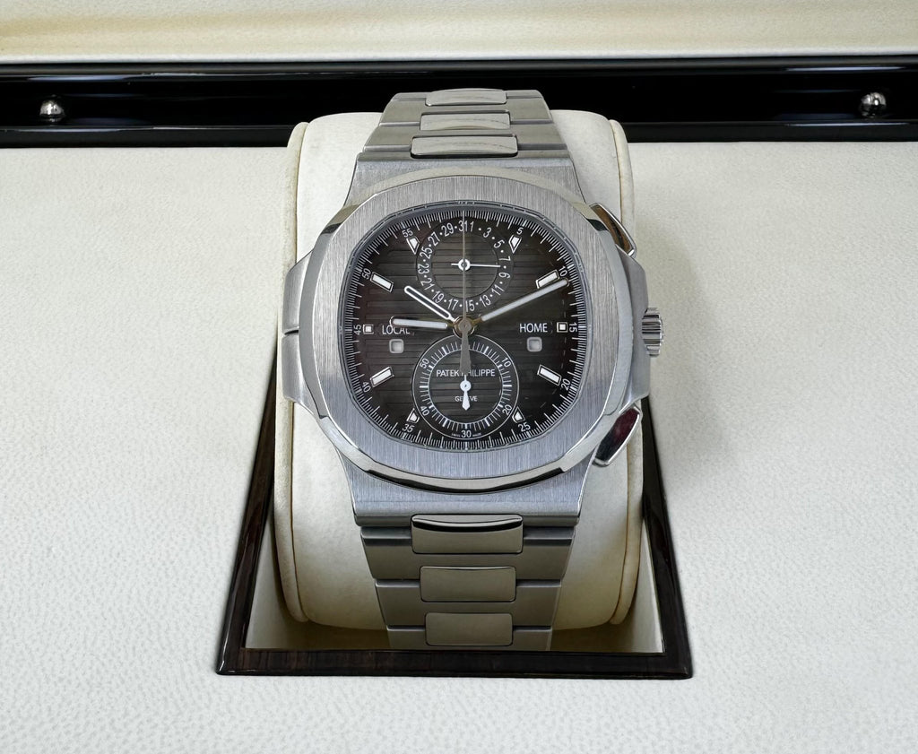 Patek Philippe 40.5mm Nautilus Travel Time Chronograph Watch Black Dial 5990/1A - Luxury Time NYC