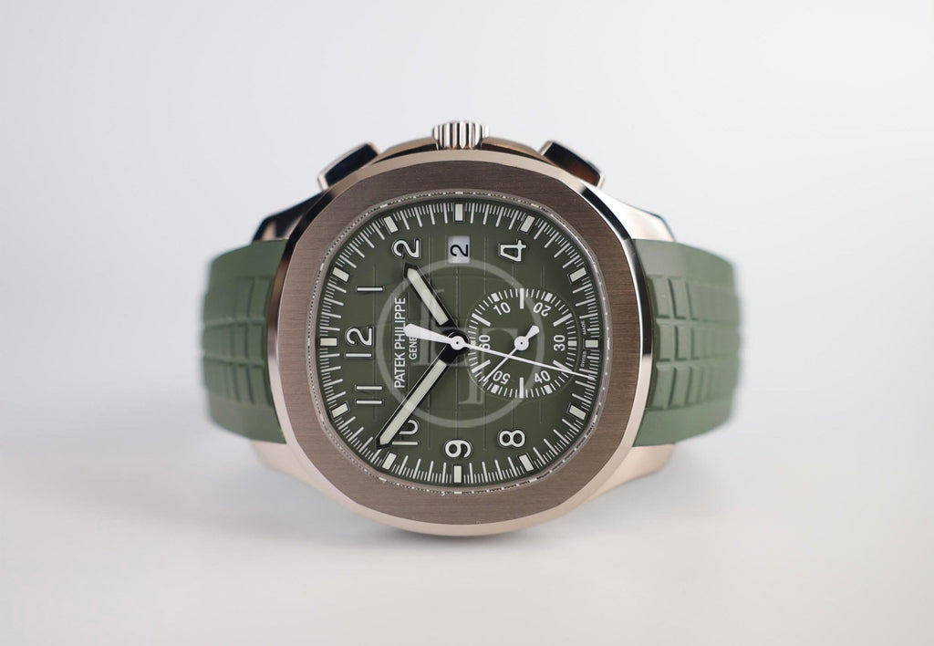 Patek Philippe Aquanaut Chronograph White Gold Khaki Green Dial 5968G - 010 - Luxury Time NYC