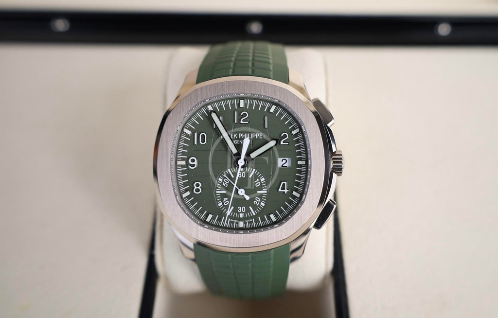 Patek Philippe Aquanaut Chronograph White Gold Khaki Green Dial 5968G - 010 - Luxury Time NYC