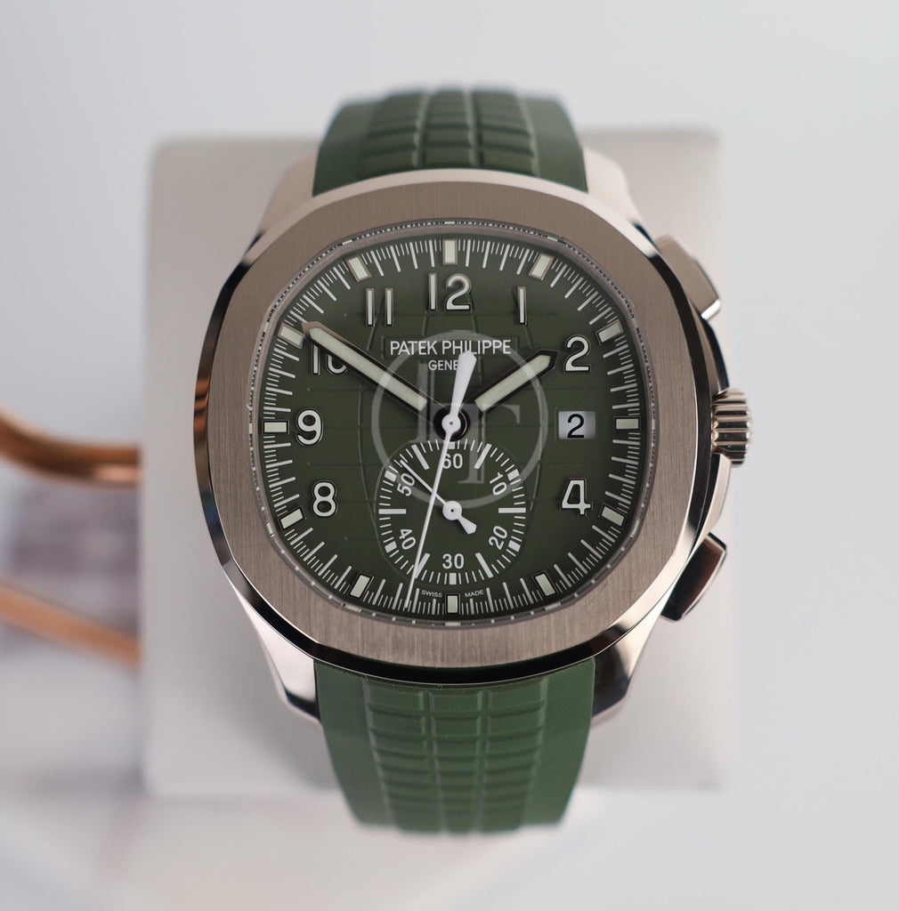 Patek Philippe Aquanaut Chronograph White Gold Khaki Green Dial 5968G - 010 - Luxury Time NYC