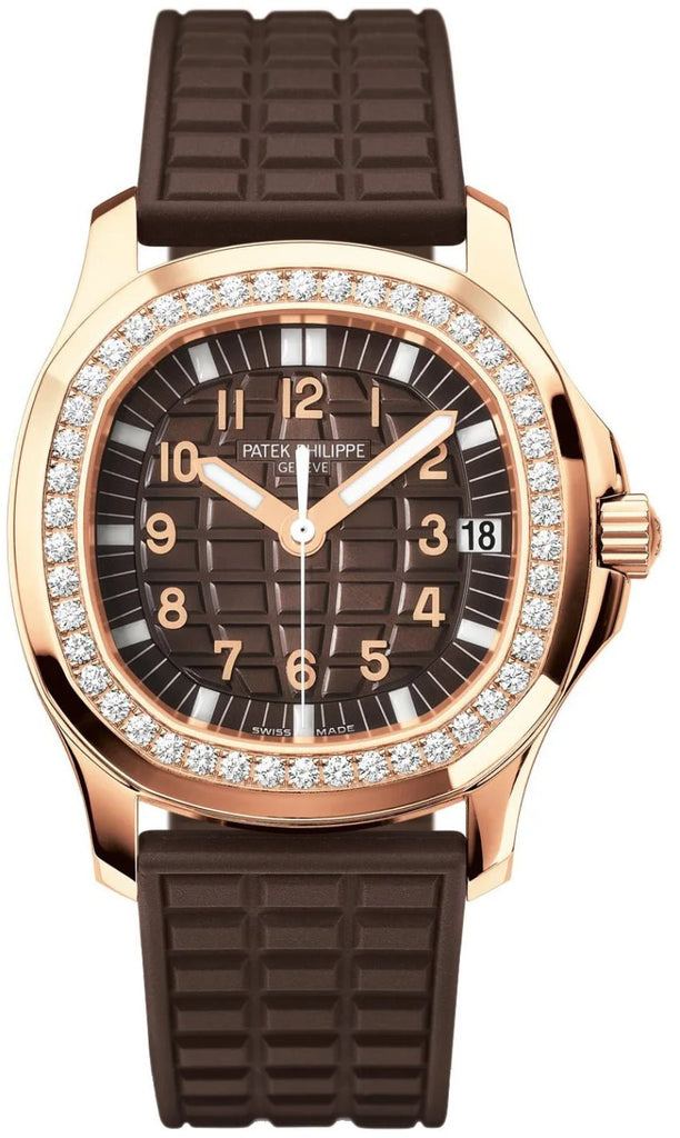 Patek Philippe Aquanaut Ladies 40 mm Embossed Brown Arabic Diamond Bezel Rose Gold Composite 35.6mm - 5068R - 001 - Luxury Time NYC