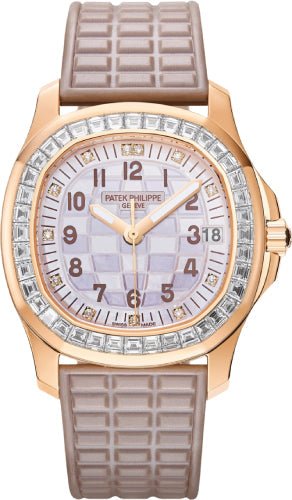 Patek Philippe Aquanaut Luce Haute Joaillerie Rose Gold Diamonds Mother of Pearl Beige Diamond Dial - 5072R - 001 - Luxury Time NYC