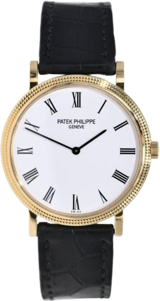 Patek Philippe Calatrava 35mm White Roman Hobnail Yellow Gold Leather - 5120J - 001 - Luxury Time NYC