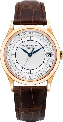 Patek Philippe Calatrava 38mm Silver Date Rose Gold Leather | 5296R - 001 - Luxury Time NYC