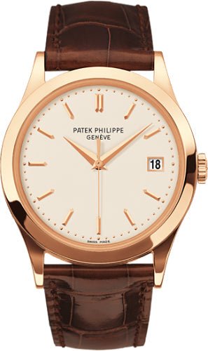 Patek Philippe Calatrava 38mm White Opaline Index Date Rose Gold Leather | 5296R - 010 - Luxury Time NYC