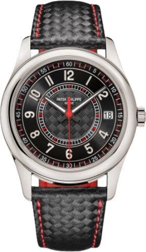 Patek Philippe Calatrava Date Sweep Seconds White Gold Black Carbon Motif Dial Red | 6007G - 010 - Luxury Time NYC