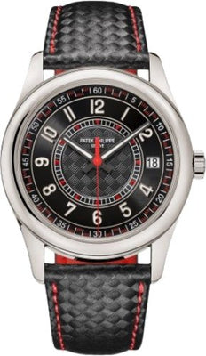 Patek Philippe Calatrava Date Sweep Seconds White Gold Black Carbon Motif Dial Red | 6007G - 010 - Luxury Time NYC