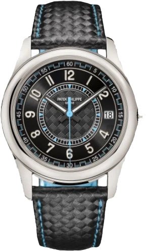 Patek Philippe Calatrava Date Sweep Seconds White Gold Black Carbon Motif Dial Sky Blue | 6007G - 011 - Luxury Time NYC