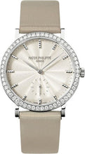 Load image into Gallery viewer, Patek Philippe Calatrava Ladies 31mm Cream Guillouche Diamond Bezel White Gold Leather Manual | 7120G - 001 - Luxury Time NYC