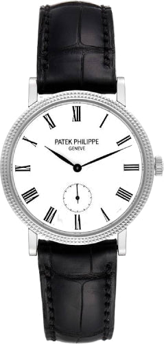 Patek Philippe Calatrava Ladies 31mm Ivory Roman Hobnail White Gold Leather Manual | 7119G - 010 - Luxury Time NYC