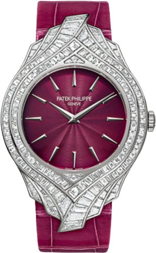 Patek Philippe Calatrava Ladies 34mm Cherry Red Index White Gold Diamond Set Leather Manual | 4895G - 001 - Luxury Time NYC