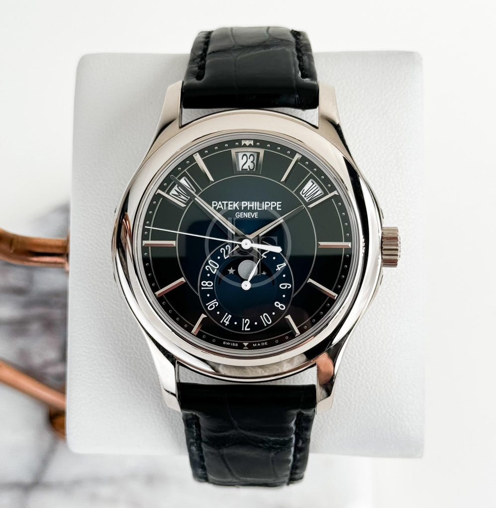 Patek Philippe Complications Annual Calendar Moon Phases - White Gold - Blue Sunburst Dial - 5205G - 013 - Luxury Time NYC