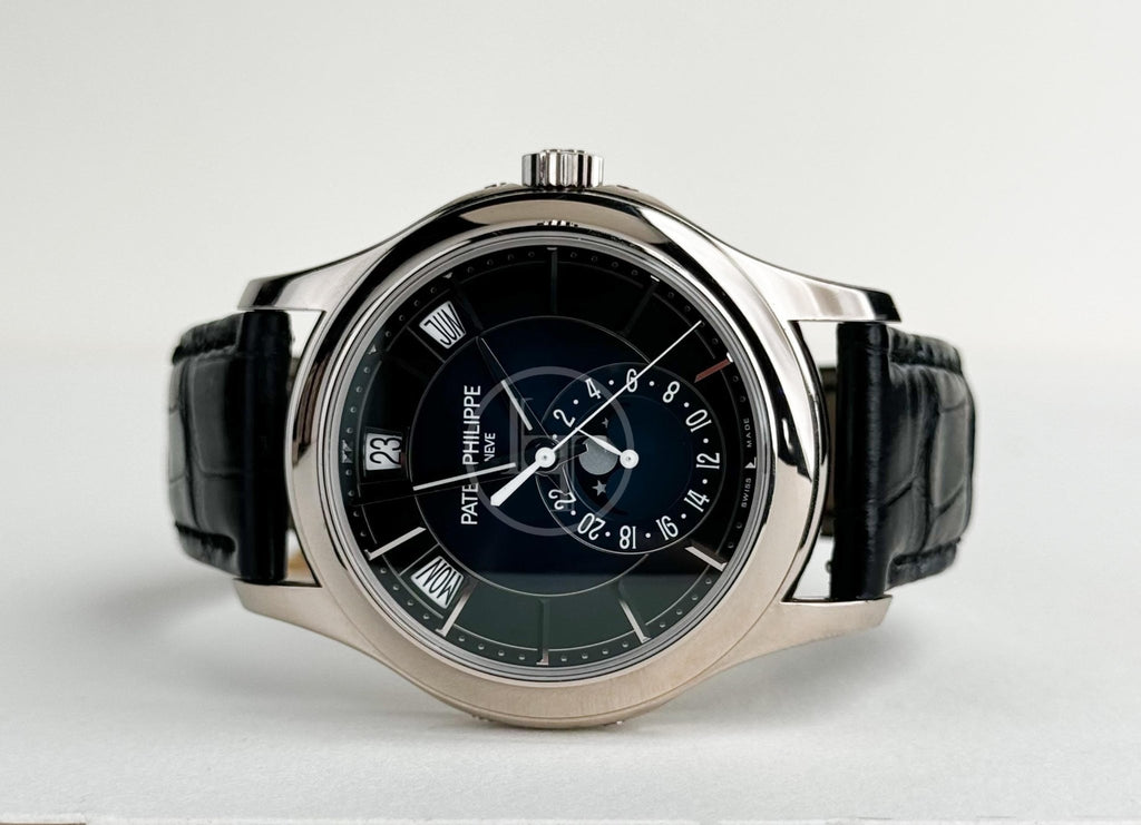 Patek Philippe Complications Annual Calendar Moon Phases - White Gold - Blue Sunburst Dial - 5205G - 013 - Luxury Time NYC