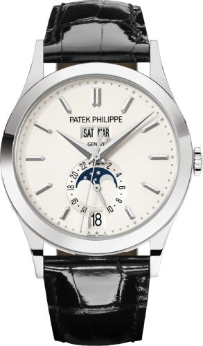 Patek Philippe Complications Annual Calendar Moon Phases White Gold Silver Opaline Dial | 5396G - 011 - Luxury Time NYC