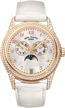 Load image into Gallery viewer, Patek Philippe Complications Ladies Annual Calendar Moon Phase 37mm White Mother of Pearl Arabic Rose Gold Diamond Set Leather Date | 4937R - 001 - Luxury Time NYC