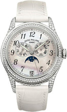 Load image into Gallery viewer, Patek Philippe Complications Ladies Annual Calendar Moon Phase 37mm White Mother of Pearl Arabic White Gold Diamond Set Leather Date | 4937G - 001 - Luxury Time NYC