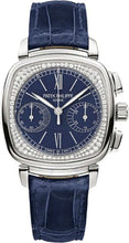 Load image into Gallery viewer, Patek Philippe Complications Ladies Chronograph 35 x 39mm Blue Opaline Roman White Gold Diamond Set Leather Manual | 7071G - 011 - Luxury Time NYC