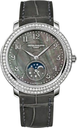 Patek Philippe Complications Ladies Moon Phases Black Tahitian White Gold Mother of Pearl Dial | 4968G - 001 - Luxury Time NYC