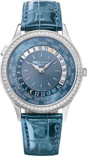 Patek Philippe Complications World Time White Gold Blue Dial Diamond Bezel | 7130G - 016 - Luxury Time NYC