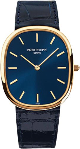 Patek Philippe Golden Ellipse 31.1 x 35.6mm Blue Index Yellow Gold Leather Manual | 3738/100J - 012 - Luxury Time NYC