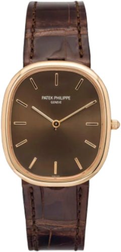 Patek Philippe Golden Ellipse 31.1 x 35.6mm Brown Sunburst Index Rose Gold Leather Manual | 3738/100R - 001 - Luxury Time NYC