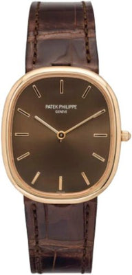 Patek Philippe Golden Ellipse 31.1 x 35.6mm Brown Sunburst Index Rose Gold Leather Manual | 3738/100R - 001 - Luxury Time NYC