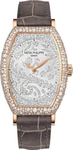 Patek Philippe Gondolo Ladies Guilloched Rose Gold Diamond Pave | 7099R - 001 - Luxury Time NYC