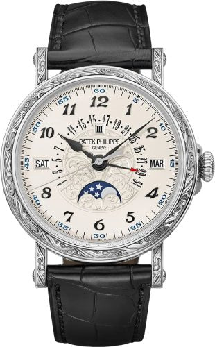 Patek Philippe Grand Complications 38 mm Perpetual Calendar with Retrograde Date Hand White Gold Silver Opaline Dial - 5160/500G - 001 - Luxury Time NYC