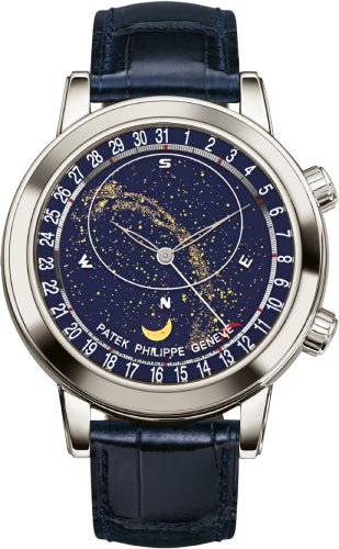 Patek Philippe Grand Complications Celestial Moon Age Platinum Blue Sky Chart Dial | 6102P - 001 - Luxury Time NYC