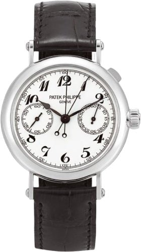 Patek Philippe Grand Complications Chronograph 33mm White Arabic Platinum Leather Manual | 5959P - 001 - Luxury Time NYC