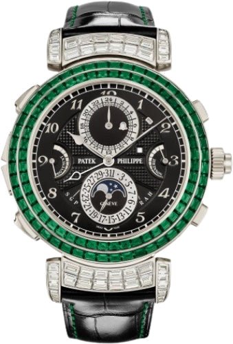 Patek Philippe Grand Complications Grandmaster Chime Haute Joaillerie White Gold Set With Emeralds Diamonds | 6300/403G - 001 - Luxury Time NYC