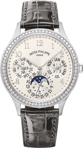 Patek Philippe Grand Complications Ladies First Perpetual Calendar White Gold Silver Dial 35.1mm Diamond Bezel - 7140G - 001 - Luxury Time NYC