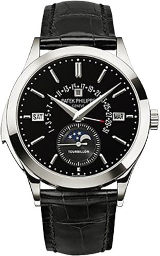 Patek Philippe Grand Complications Perpetual Calendar Day Month Moon Phase 39.5mm Black Index Platinum Leather Manual | 5216P - 001 - Luxury Time NYC