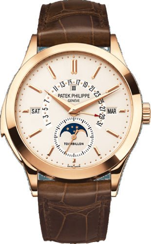 Patek Philippe Grand Complications Perpetual Calendar Day Month Moon Phase 39.5mm Silver Opaline Index Rose Gold Leather Manual | 5216R - 001 - Luxury Time NYC