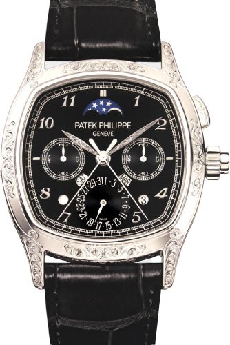 Patek Philippe Grand Complications Perpetual Calendar Moon Phase Chronograph 37 x 45mm Black Arabic Platinum Leather Manual | 5951/500P - 001 - Luxury Time NYC