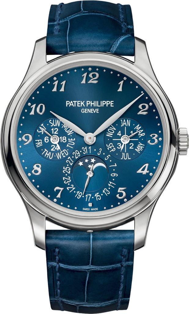 Patek Philippe Grand Complications Perpetual Calendar White Gold Royal Blue Sunburst Dial 39mm - 5327G - 001 - Luxury Time NYC